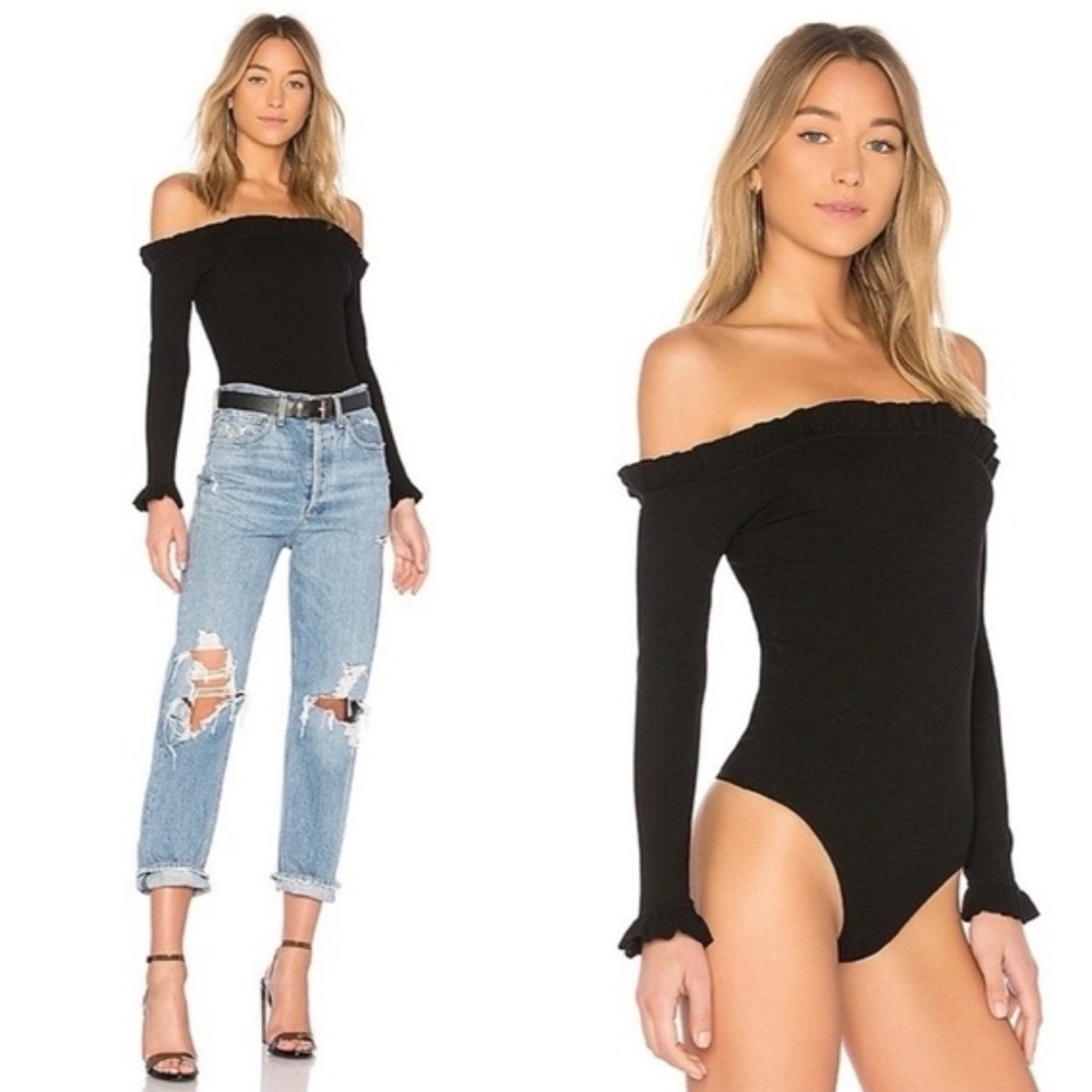 Lovers and Friends (revolve) Hudson Ruffle Thong Bodysuit - Black Night- XS